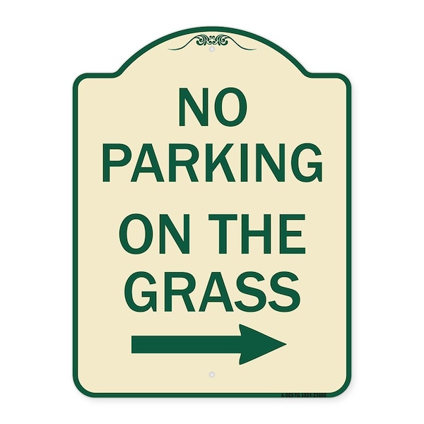 Signmission No Parking on Grass W/ Right Arrow Heavy-Gauge Aluminum Architectural Sign, 24" x 18", TG-1824-23686 A-DES-TG-1824-23686 - main